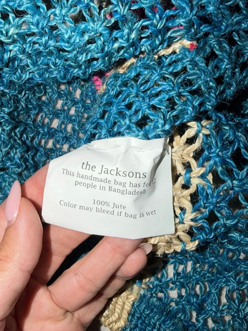 The Jacksons CAPRI Teal Crochet Tote Bag Purse Beach Pool Handmade Blue Knit
